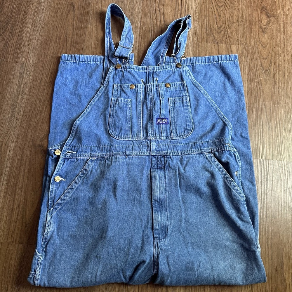 Big Smith Size 40x32 Workwear Bib Overalls Blue Adjustable Straps Zipper Close